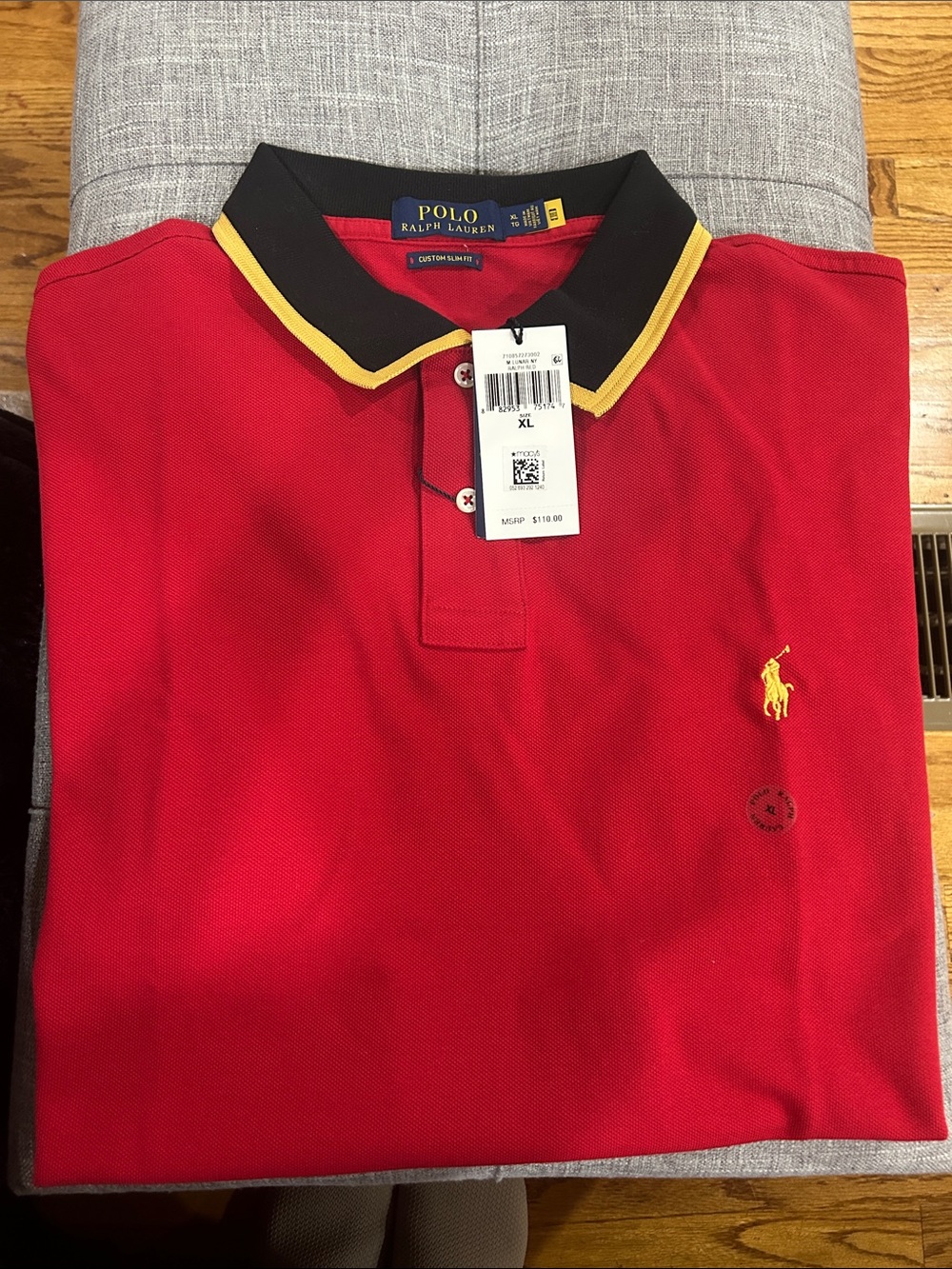 Polo by Ralph Lauren Red Polo Shirt with Black and Yellow Collar